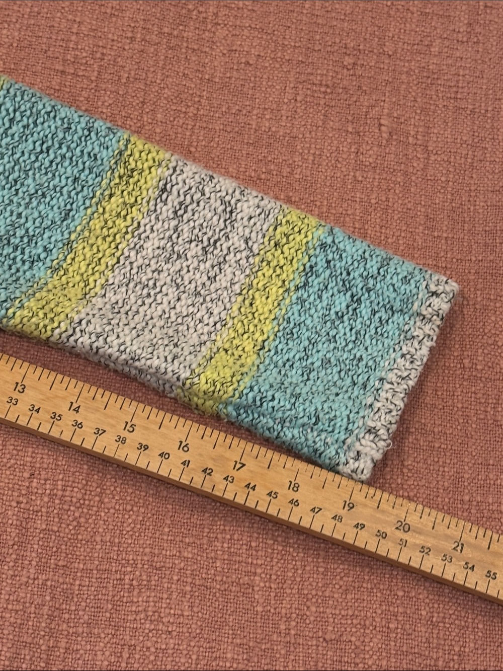 Large wm’s soft and cozy Hooded Striped Baja Sweater - Teal, Gray, Yellow - Picture 12 of 15